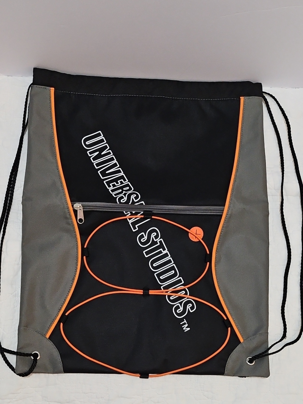 Universal Studios Black & Gray Drawstring Bag with Orange Accents